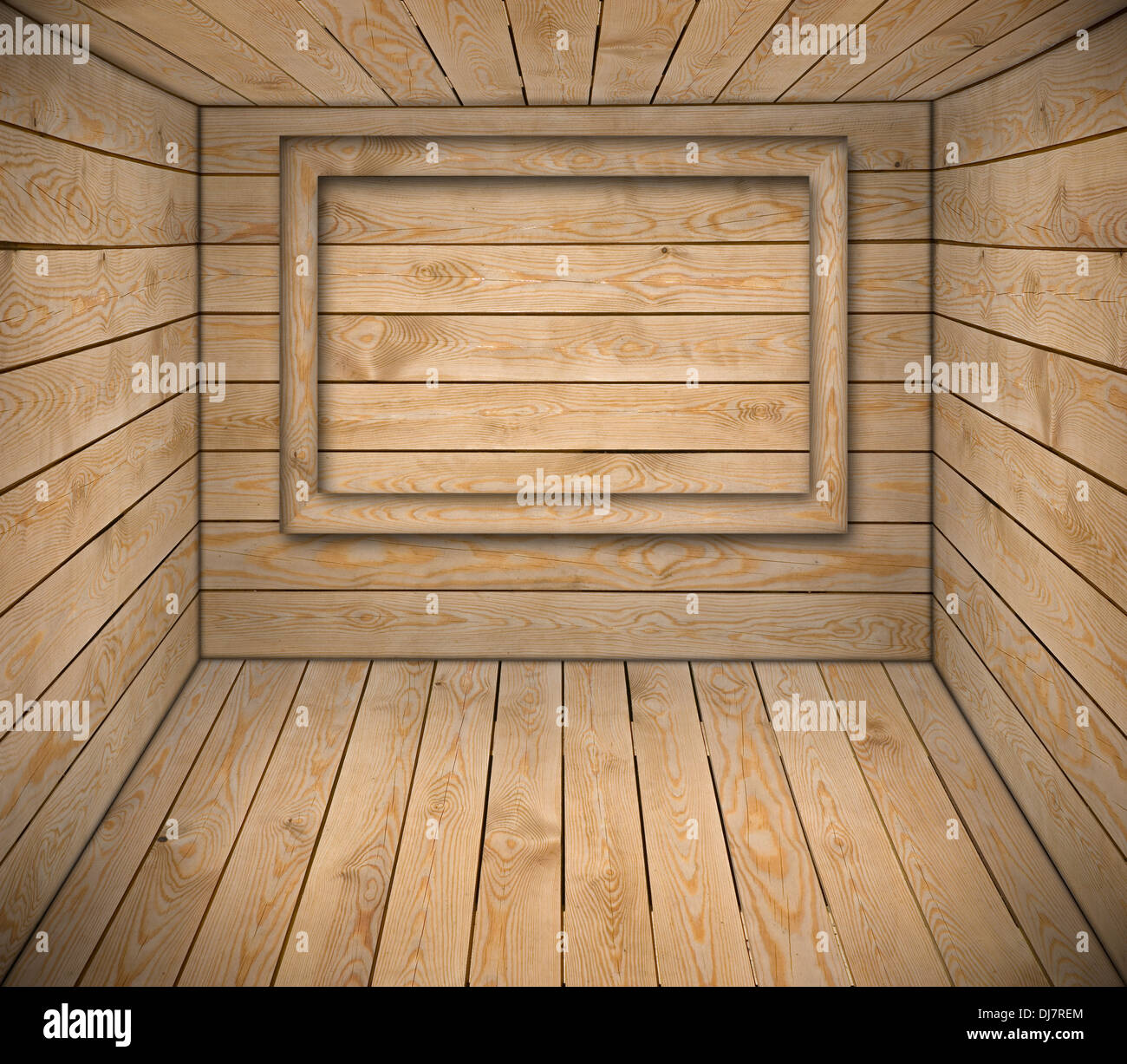 Empty frame in wooden interior Stock Photo
