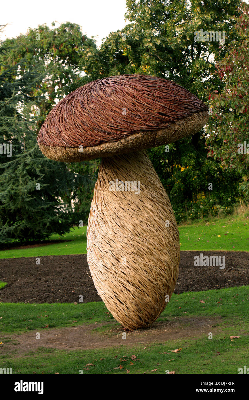 Willow Sculpture of Cep Mushroom, Kew Royal Botanical Gardens. Stock Photo