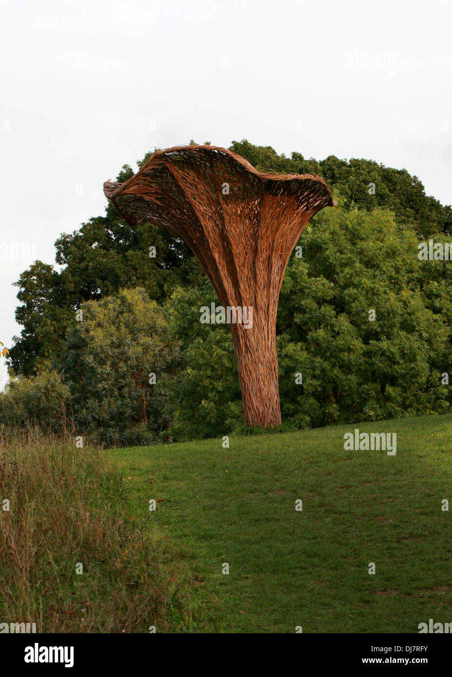 Willow Sculpture of Chantarelle Mushroom, Kew Royal Botanical Gardens. Stock Photo