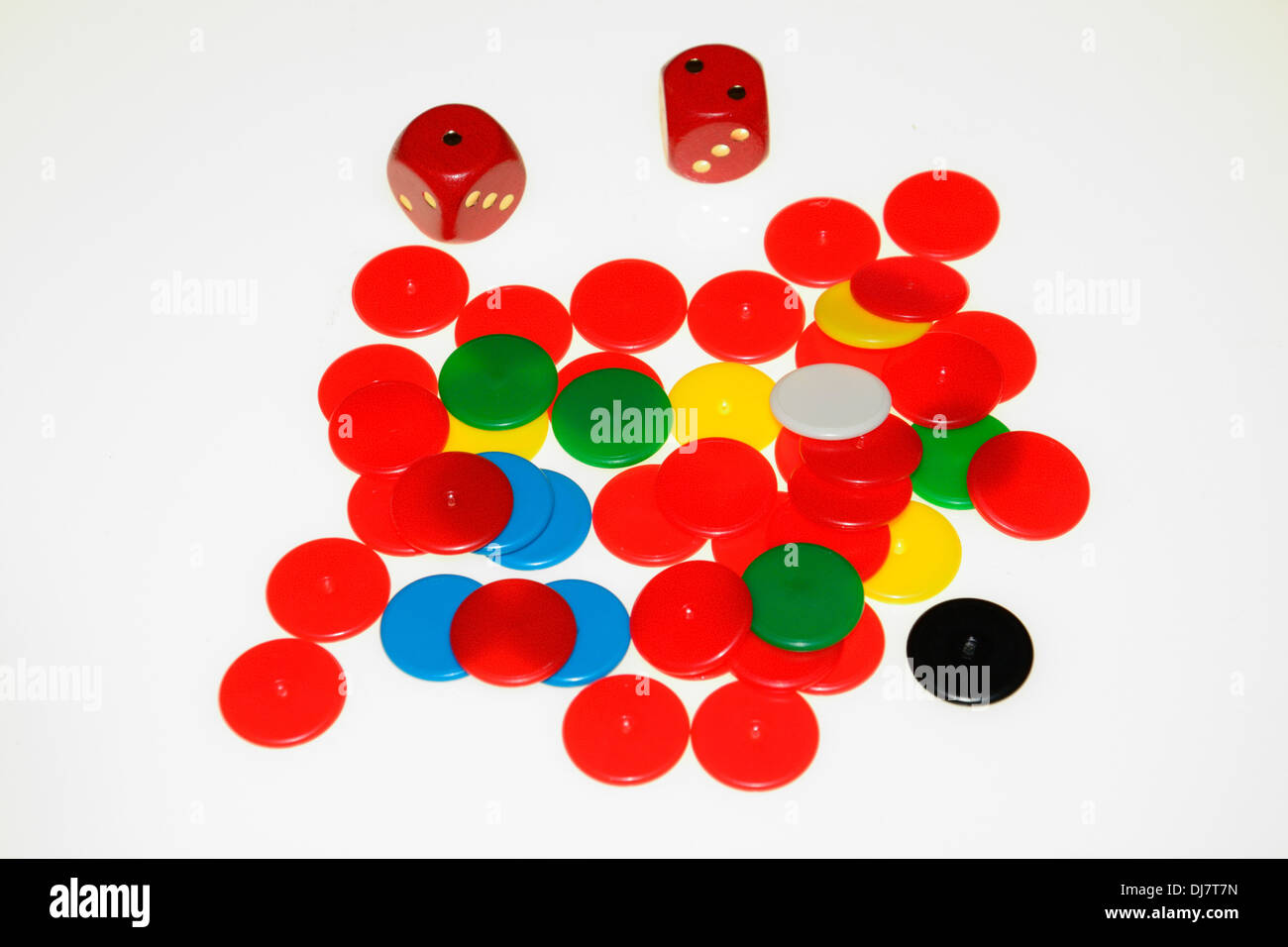 Random Scattered Counters and Dice Stock Photo