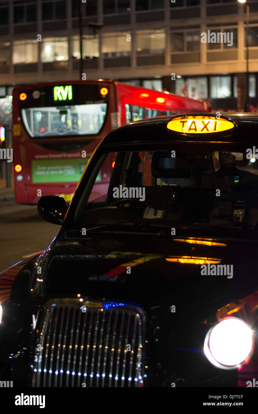 A London black taxi for hire Stock Photo
