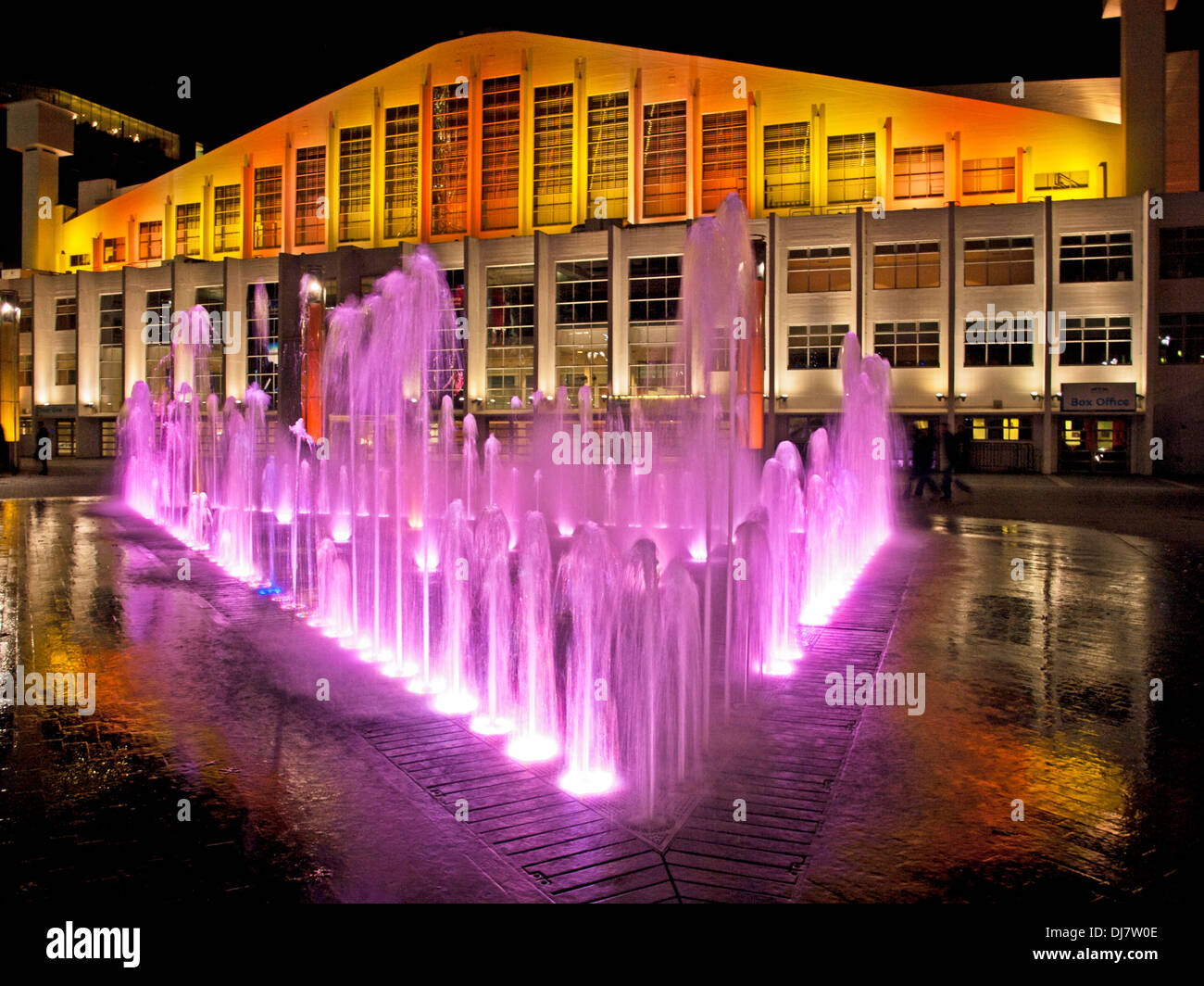 Wembley Arena at night showing fountains, Wembley, London, England, United Kingdom Stock Photo