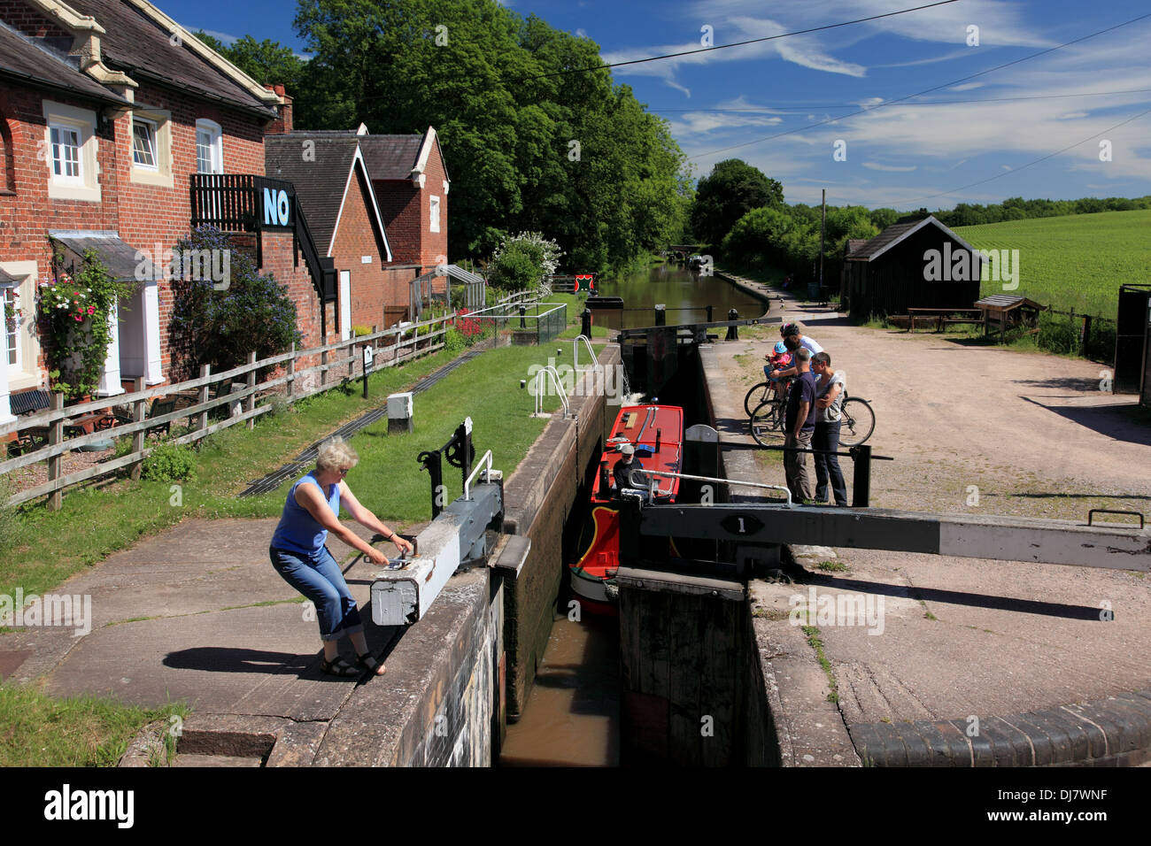 A narrowboat in Tyrley Top Lock on the Shropshire Union Canal near