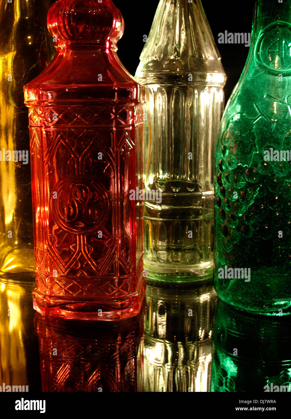 Colourful glass bottles Stock Photo