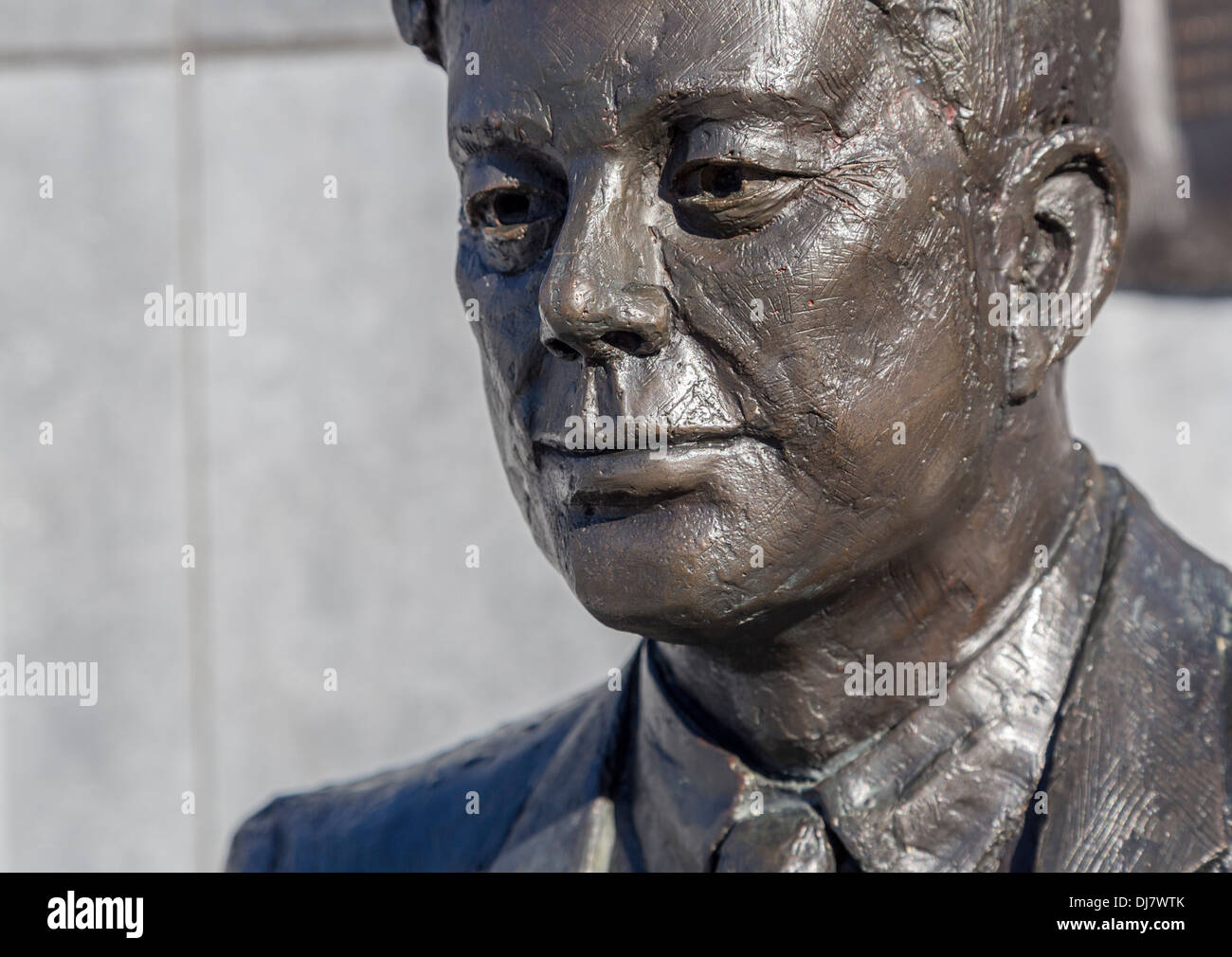 Bronze statue of President John F. Kennedy on quayside at New Ross