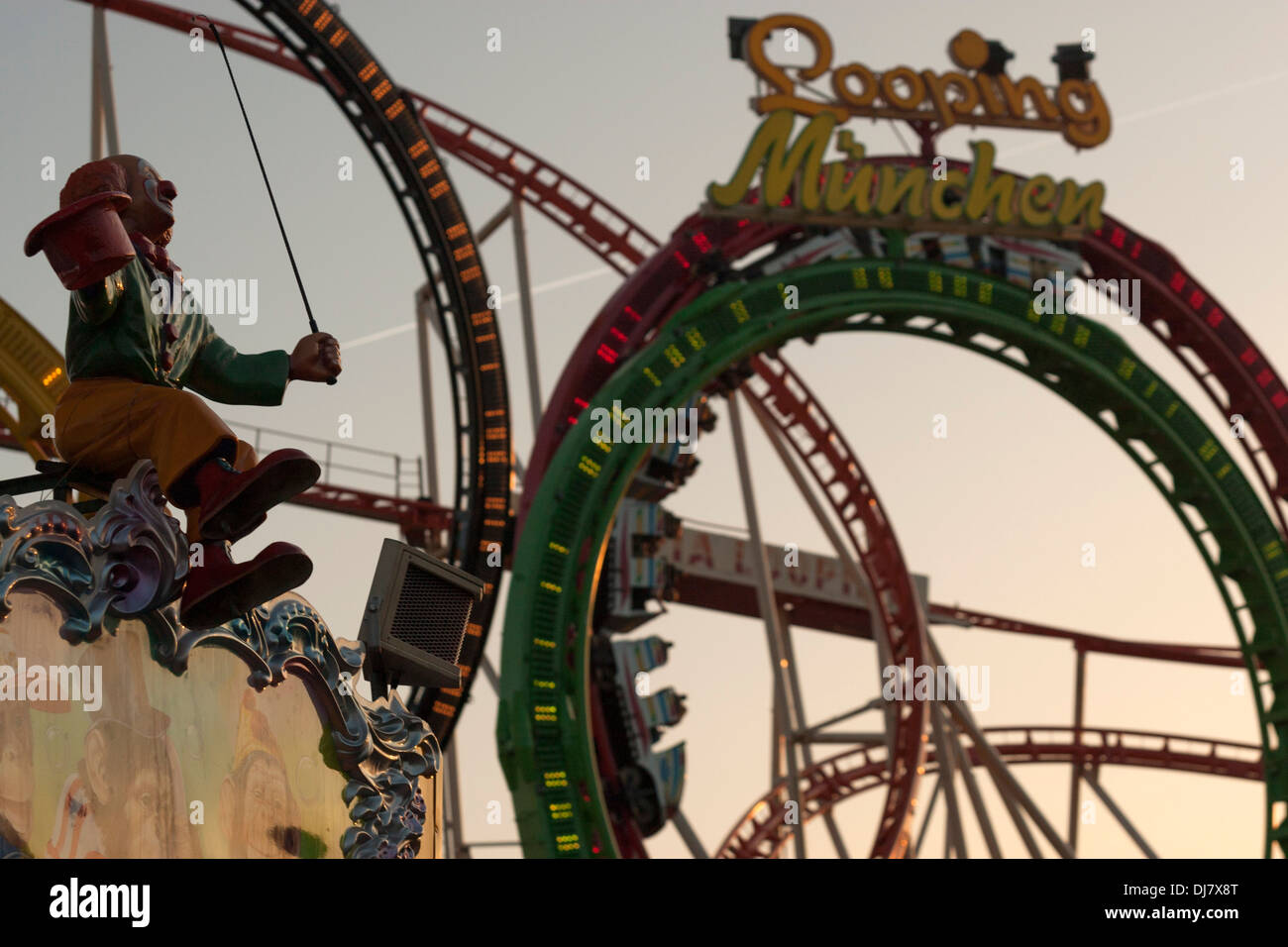 Looping, the Oktoberfest Olympic Roller Coaster in the world's largest beer festival Munich , Germany. Stock Photo