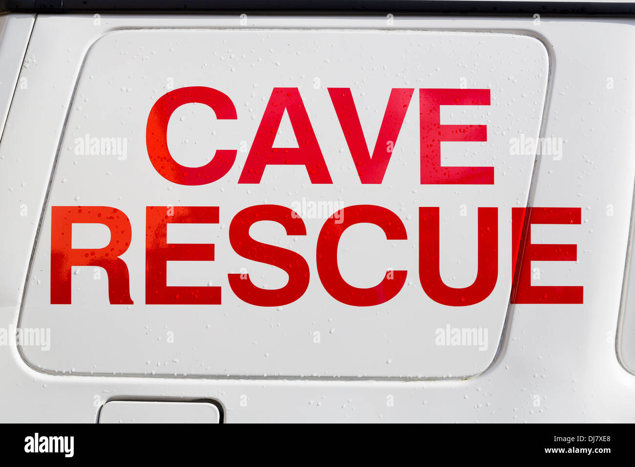 Irish Cave Rescue Organisation sign on side of Land Rover Stock Photo