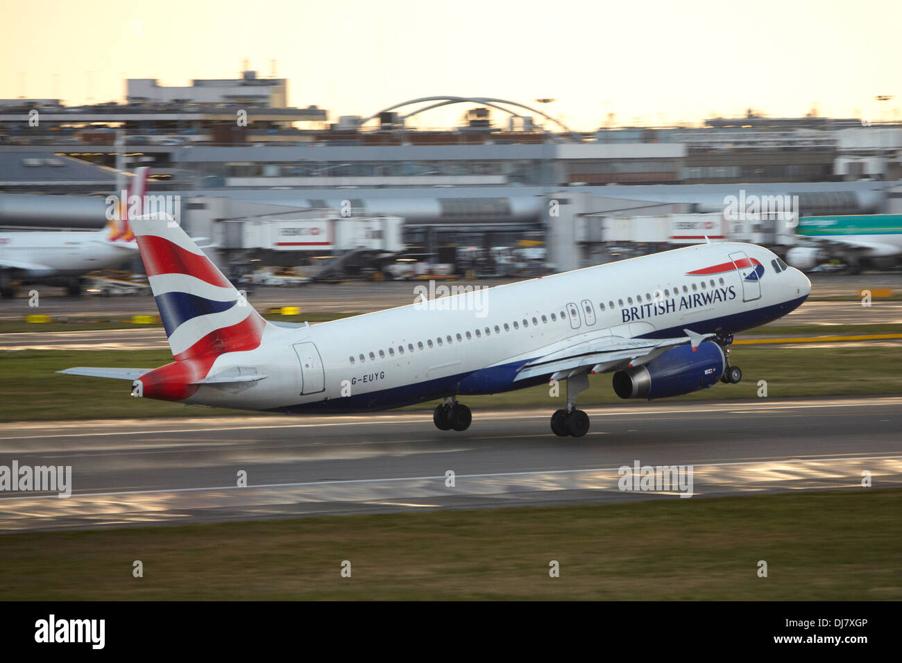 British Airways airbus a320 jet taking off at London Heathrow Airport Stock Photo Alamy