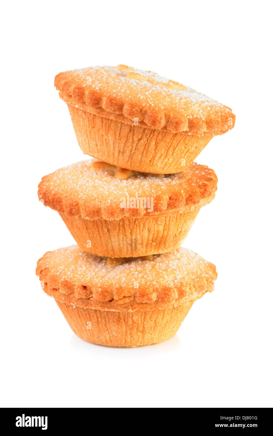 Stack of mince pies on a white background Stock Photo