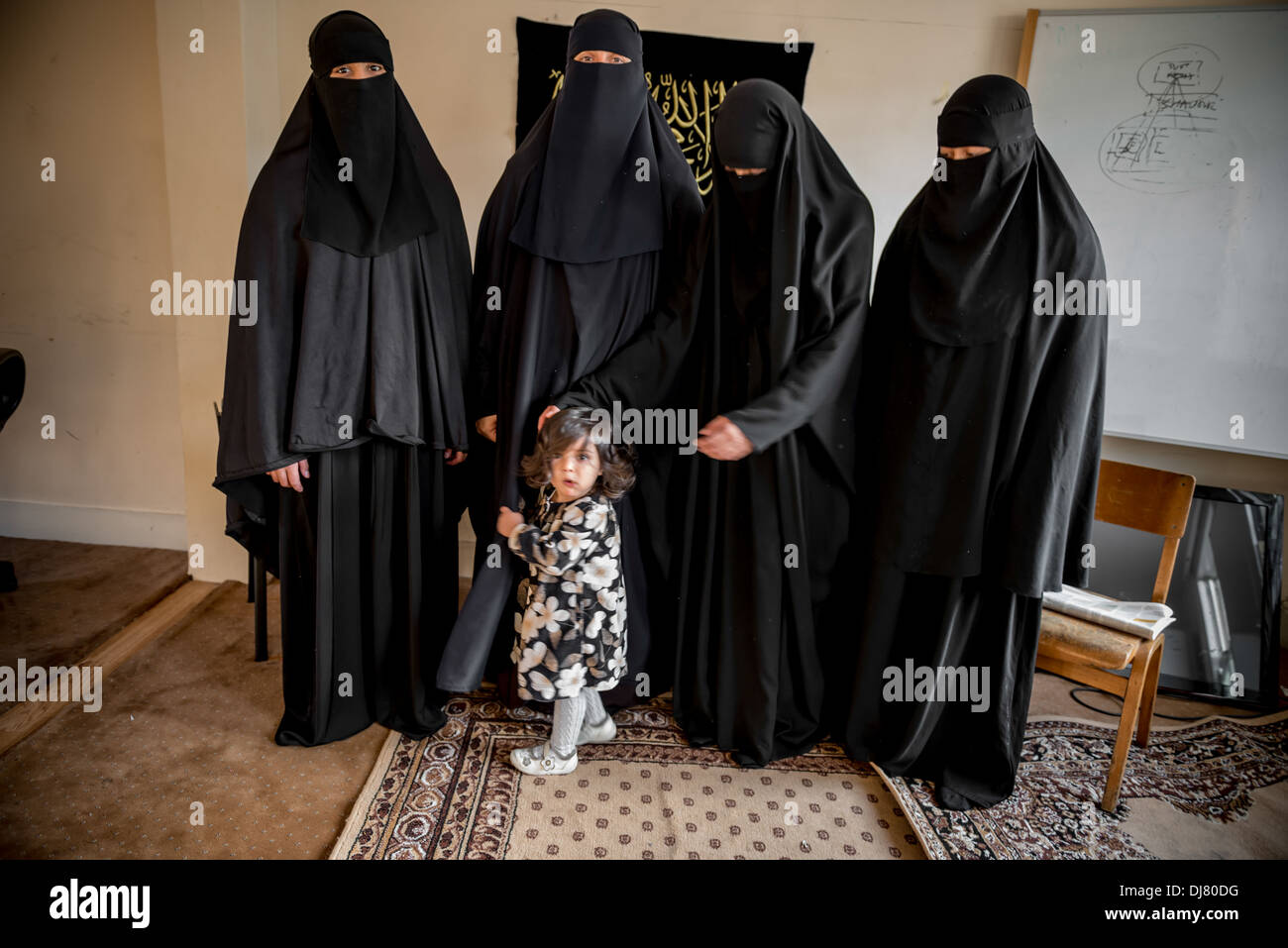 British Muslim women wearing niqab. Stock Photo