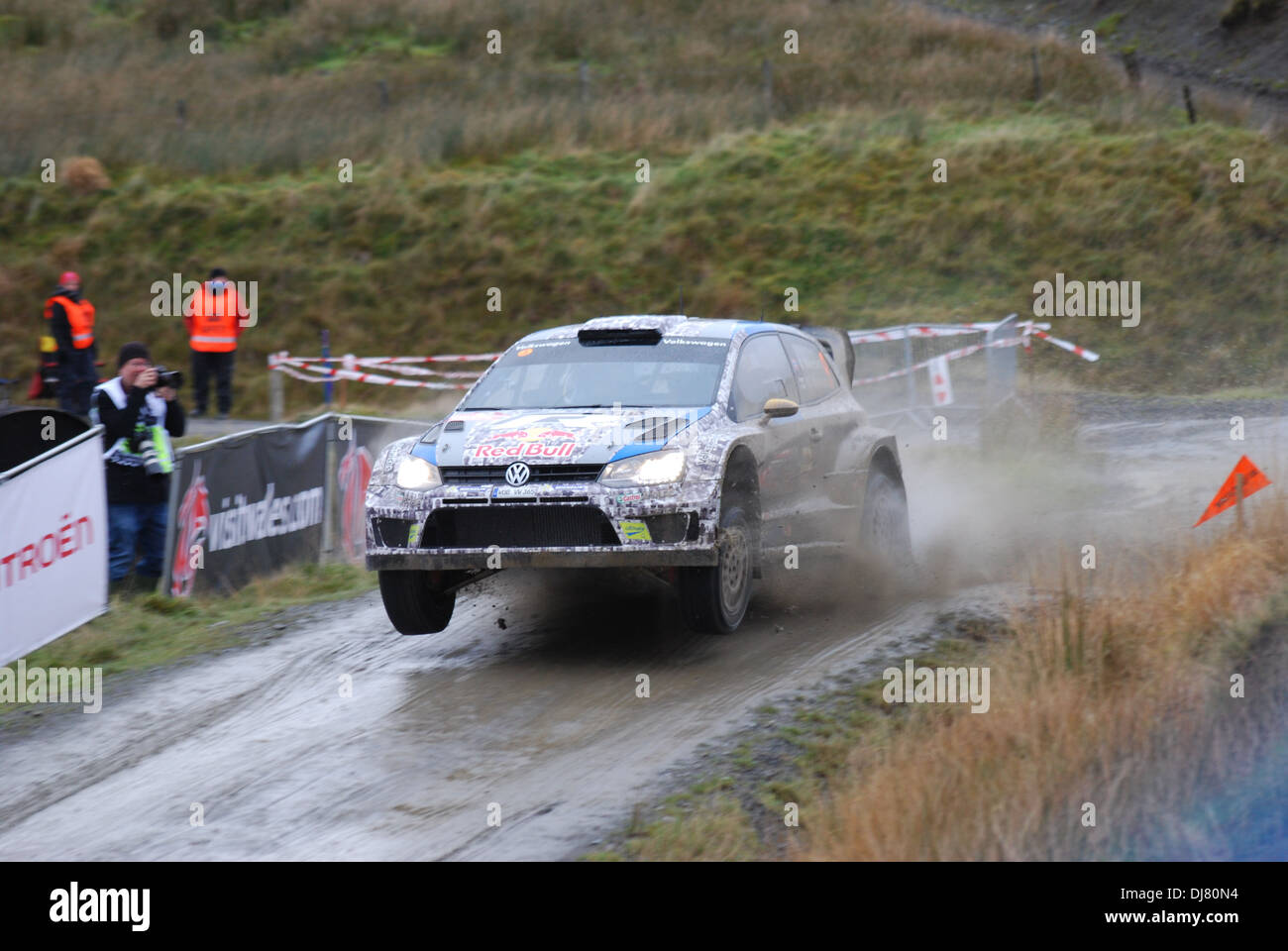 Andreas Mikkelsen & Mikko Markkula in their Volkswagen Polo R WRC on Wales Rally GB 2013 Sweet Lamb Stage Stock Photo
