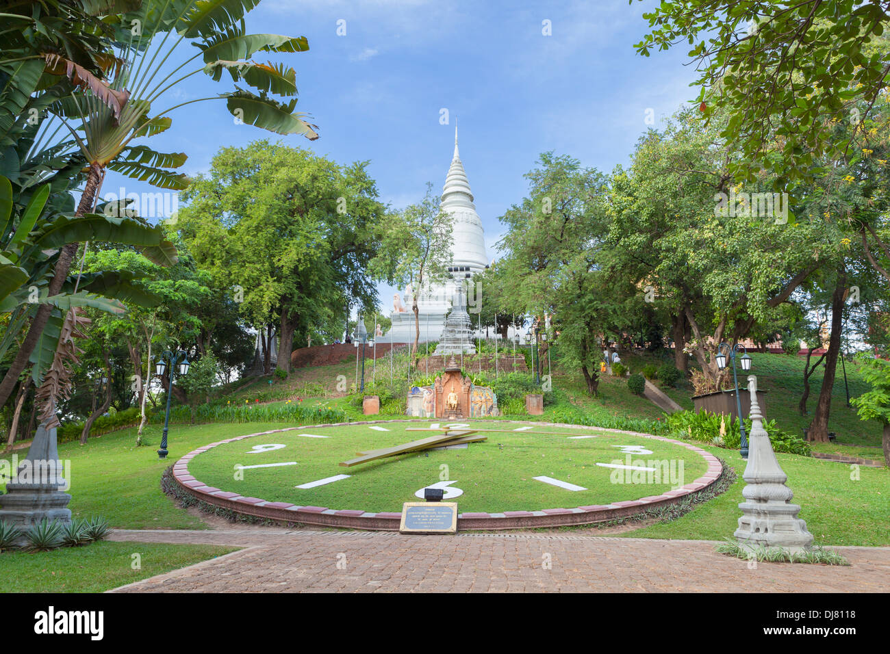 The gardens surrounding Wat Phnom in Phnom Penh, Cambodia Stock Photo