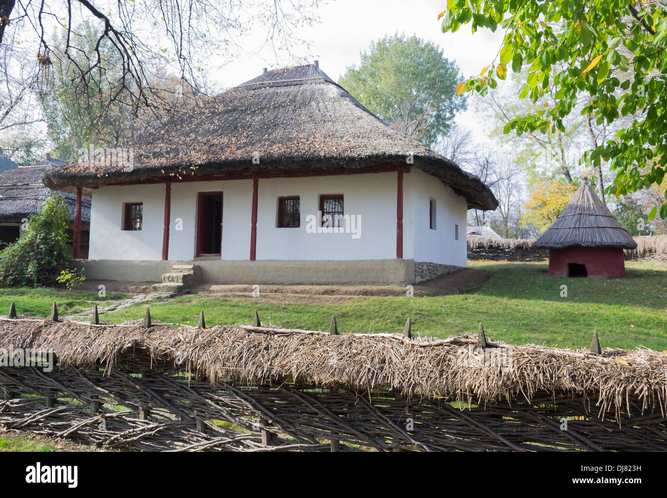 Traditional Romanian house at Dimitrie Gusti National Village Museum in Bucharest Stock Photo