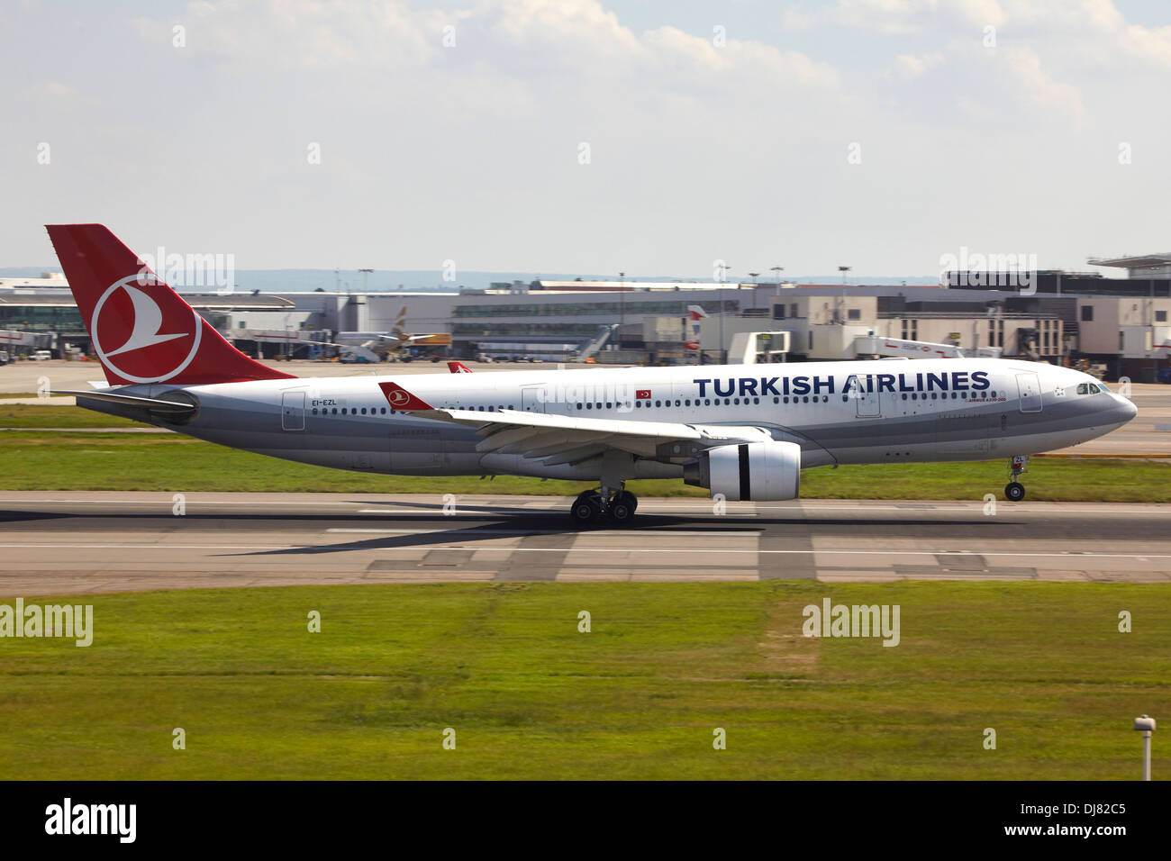Turkish Airlines Airbus A330 landing at London Heathrow Airport Stock Photo