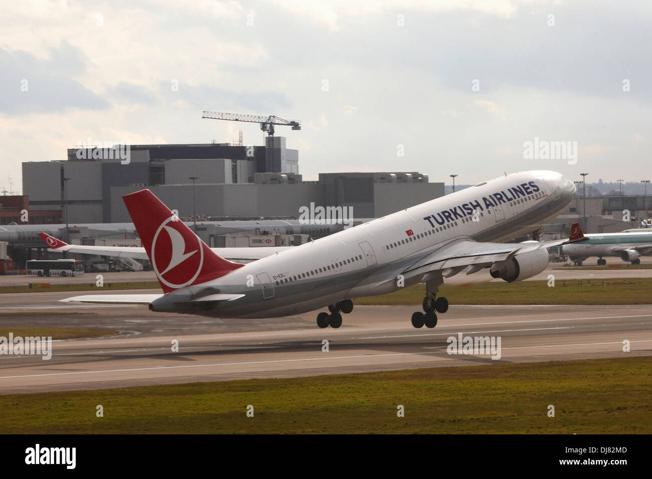 Turkish Airlines Airbus A330 taking off at London Heathrow Airport Stock Photo