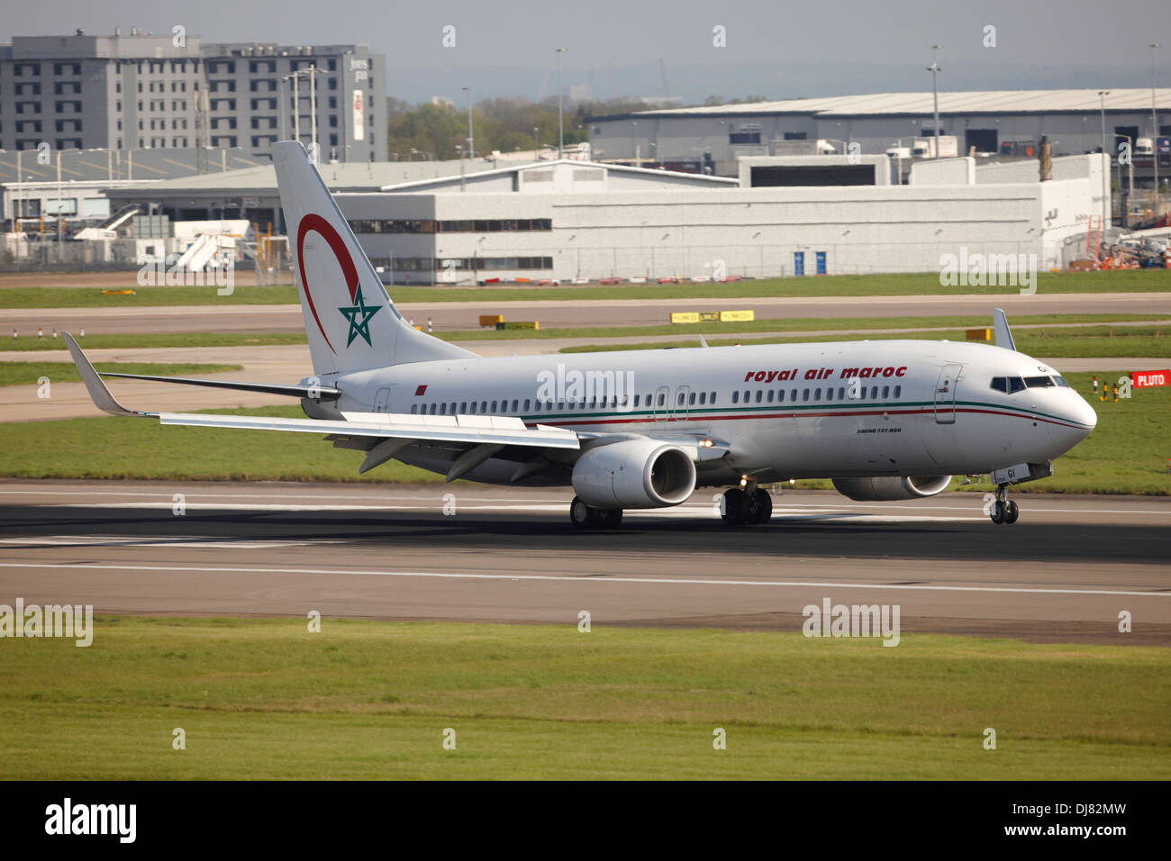 Royal Air Maroc boeing 737 landing at London Heathrow Airport Stock