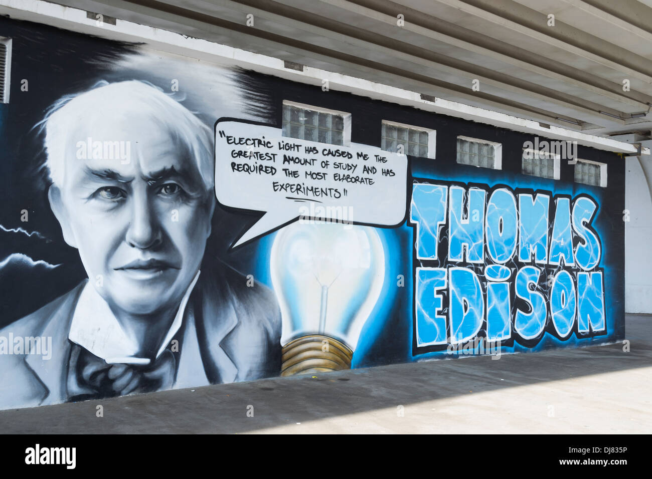 Wall painted with graffiti representing Thomas Alva Edison Stock Photo