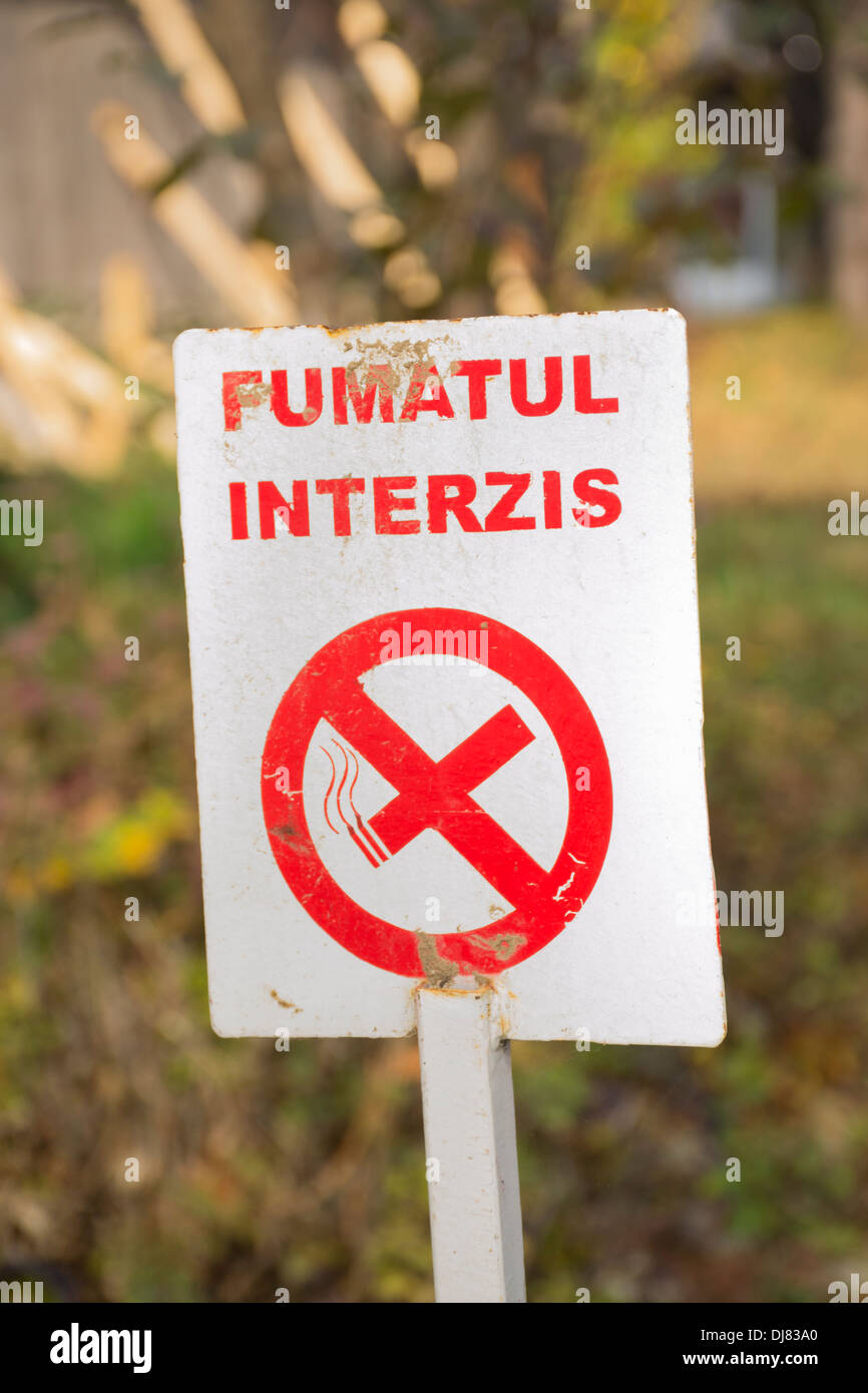 No smoking (Fumatul interzis) sign in Romania Stock Photo