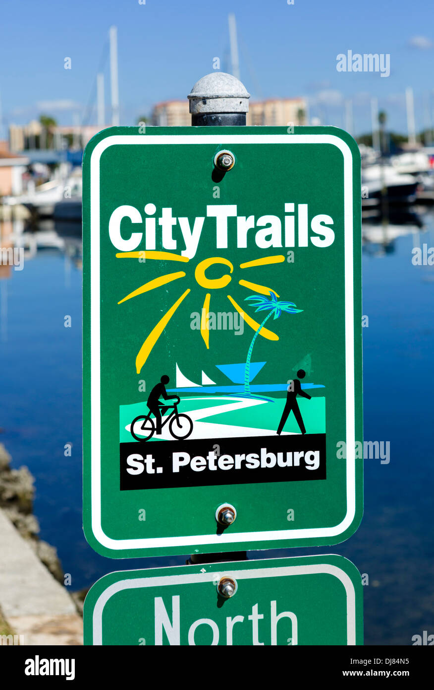 Sign for City Trails on the waterfront in downtown St Petersburg, Florida, USA Stock Photo