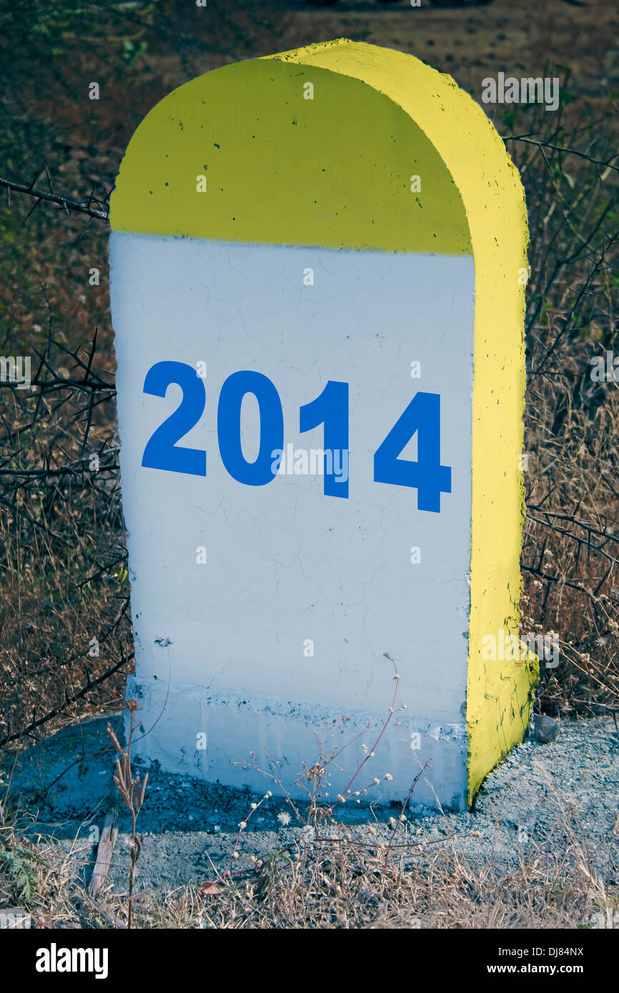 Milestone, Destination Written Year 2014 Stock Photo - Alamy