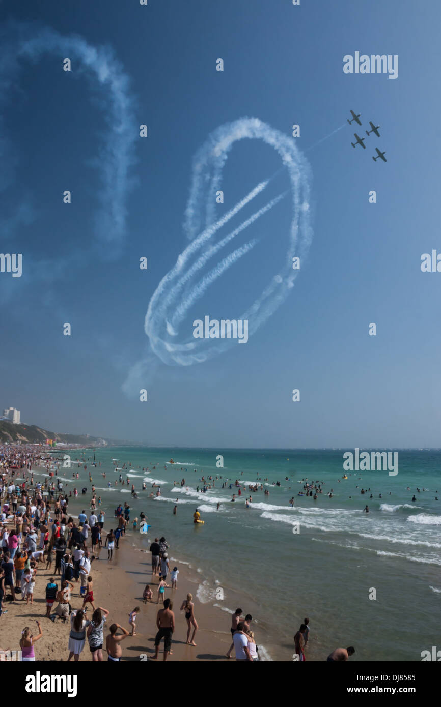 Planes with smoke trails over Bournemouth Beach as part of the