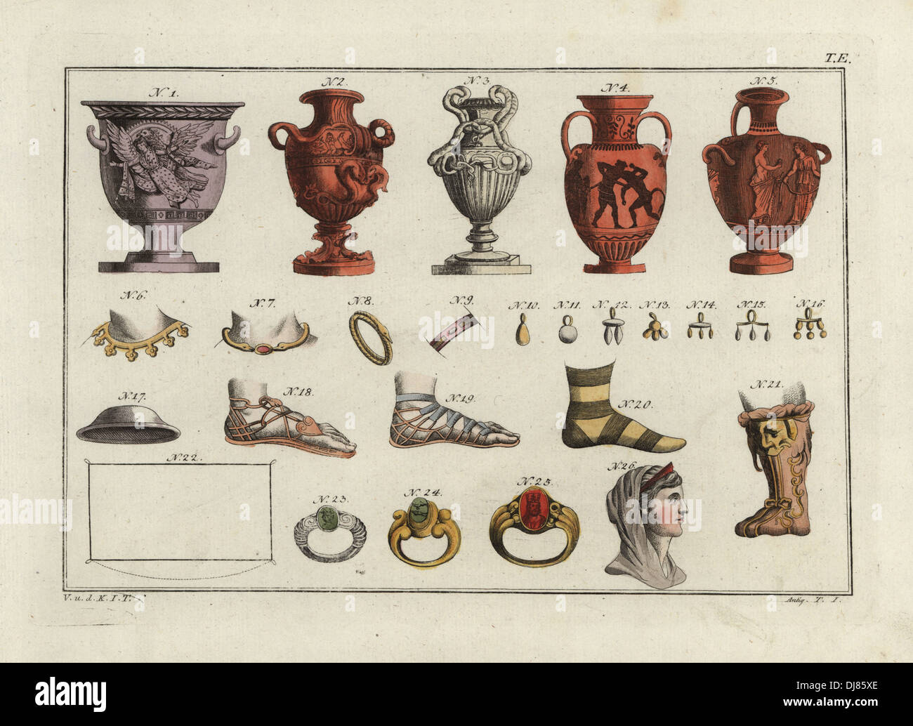 Classical Greek vases, necklaces, sandals and rings Stock Photo Alamy