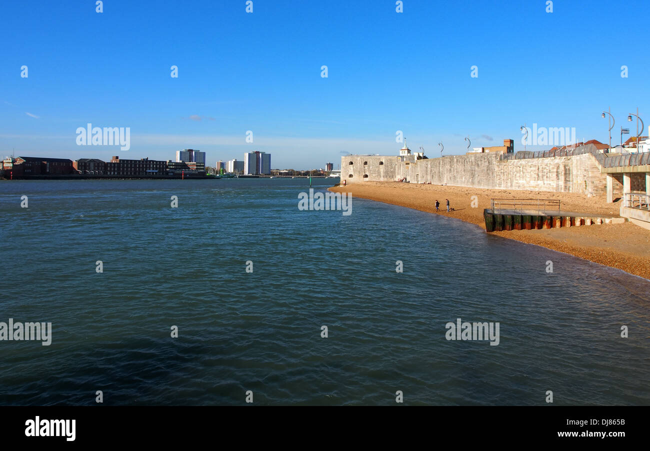 the hot walls and the entrance to Portsmouth harbour, Hampshire, England Stock Photo