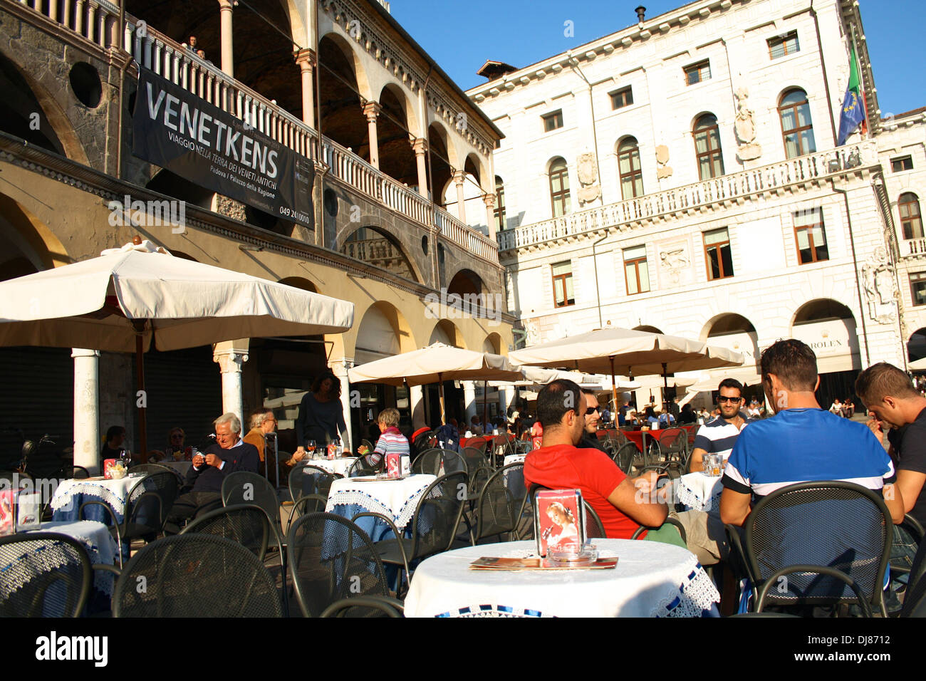 A terrace cafe in Piazza dell'Erbe, Padova / Padua, Italy Stock Photo