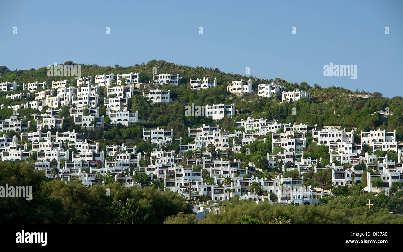 White Bodrum houses at the hill. (Turkey) Stock Photo