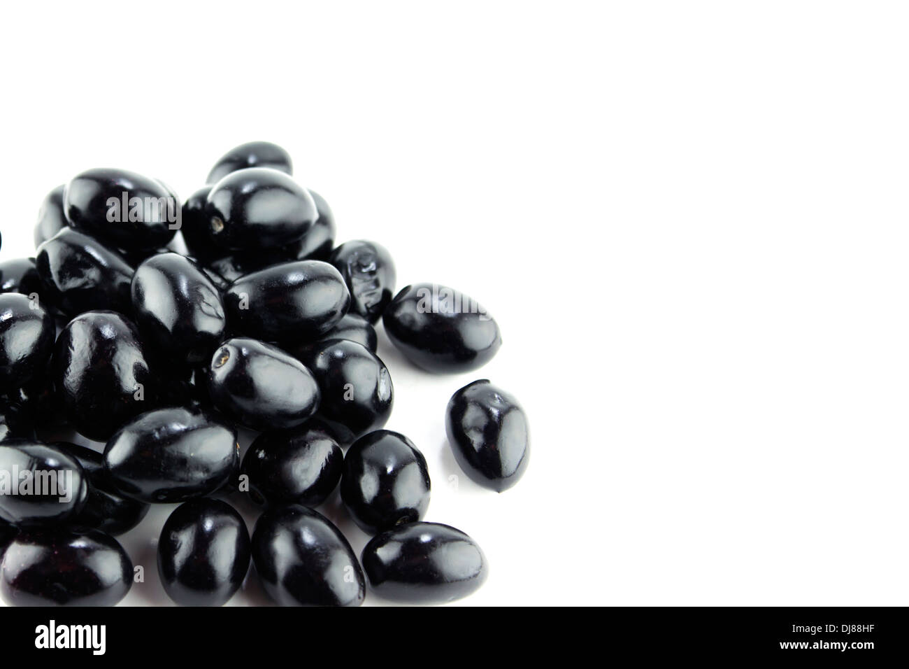 Black Olives on a white background Stock Photo