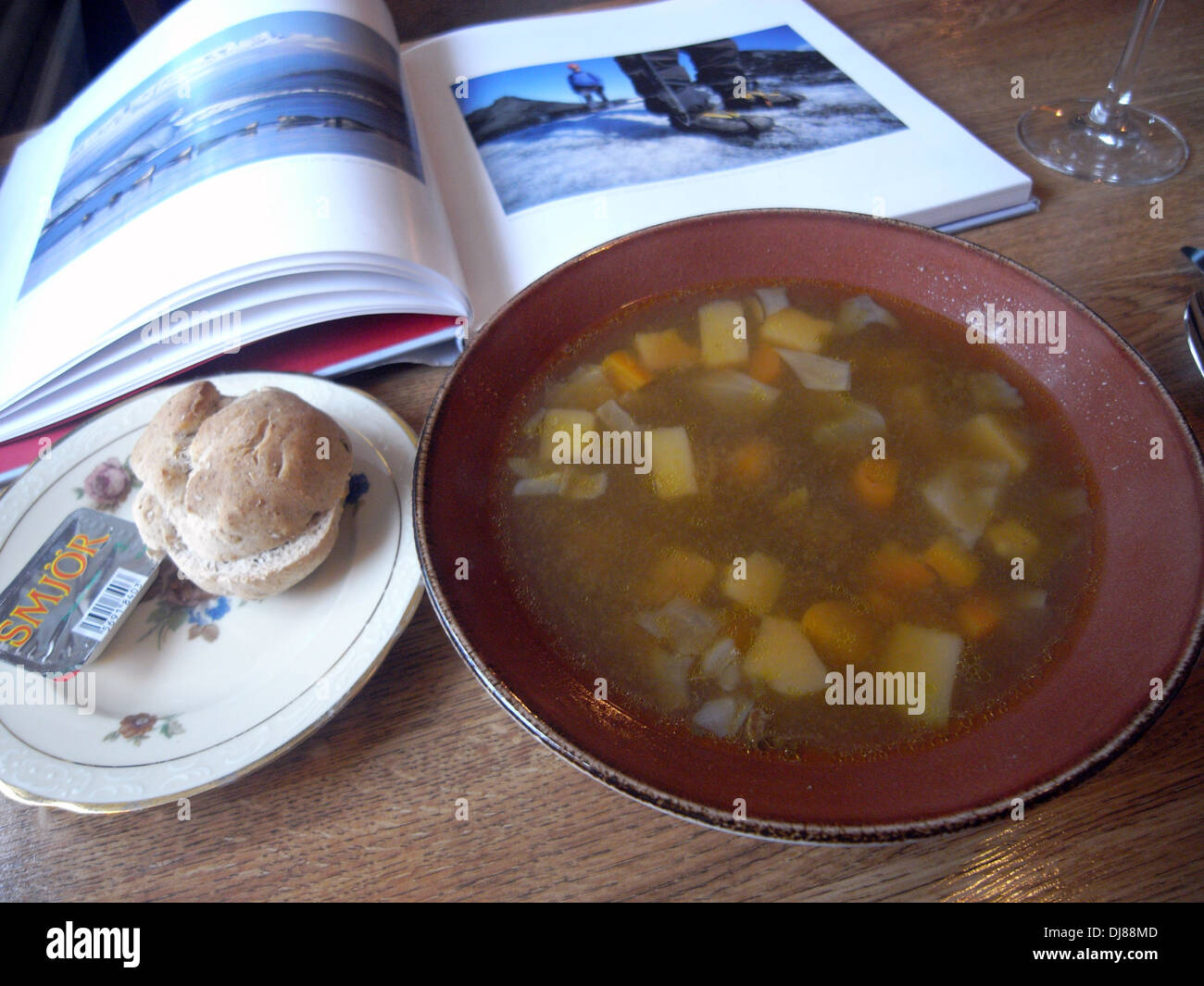 Traditional lamb soup on restaurant table in Reykjavik, Iceland Stock Photo
