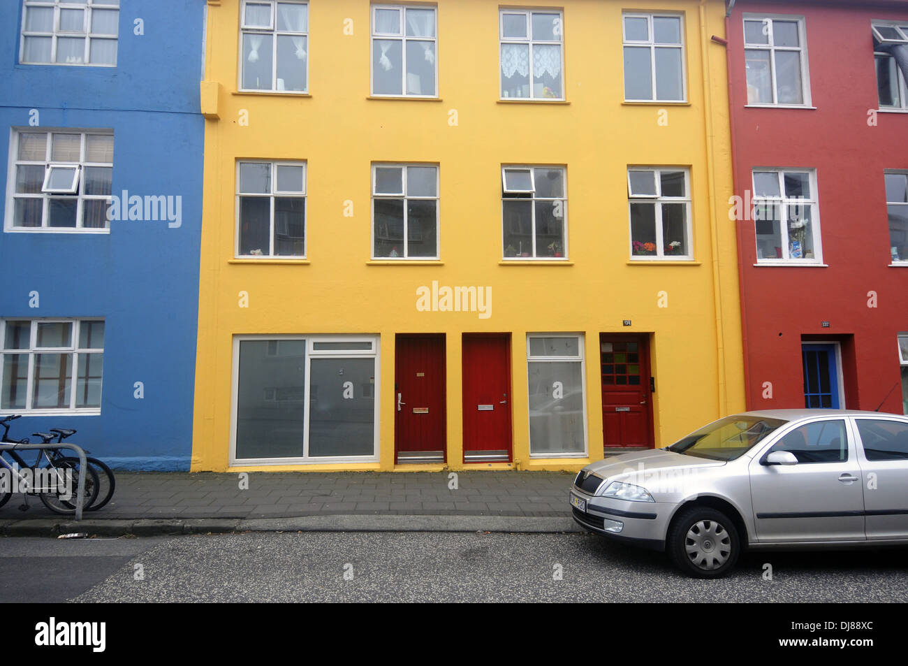 Street scene with apartment buildings, downtown Reykjavik, Iceland Stock Photo