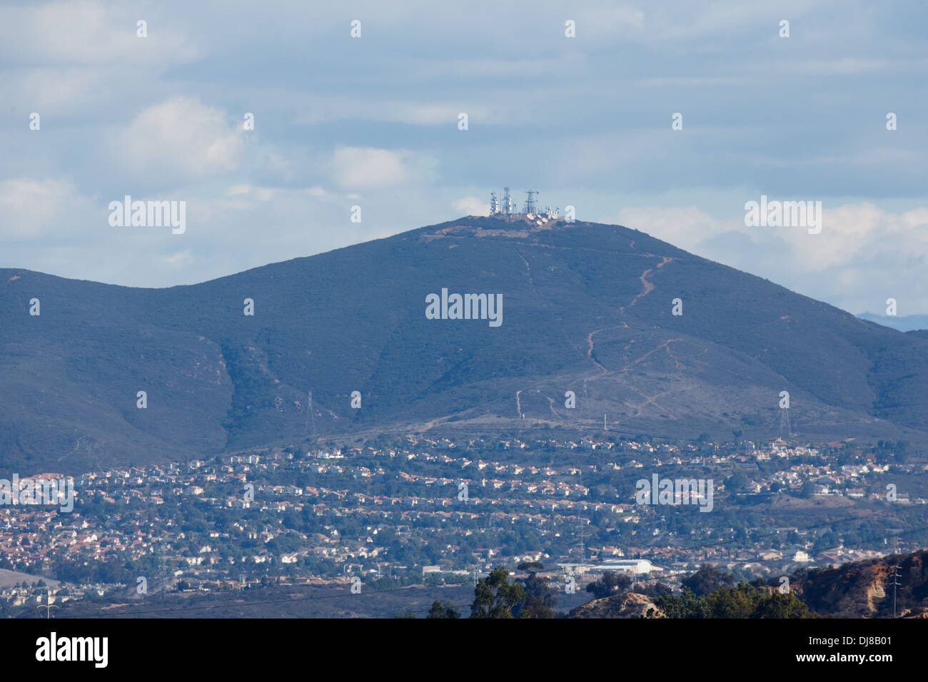 Housing developments along the base of Black Mountain in northern San Diego, California Stock