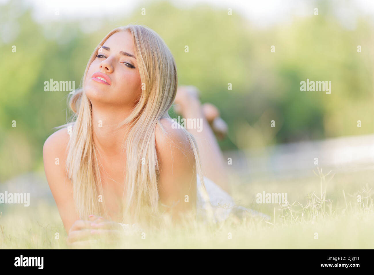Young woman in the field Stock Photo