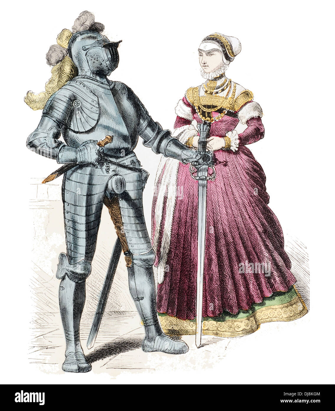 late 16th Century XVI German armoured citizen and citizeness Stock Photo