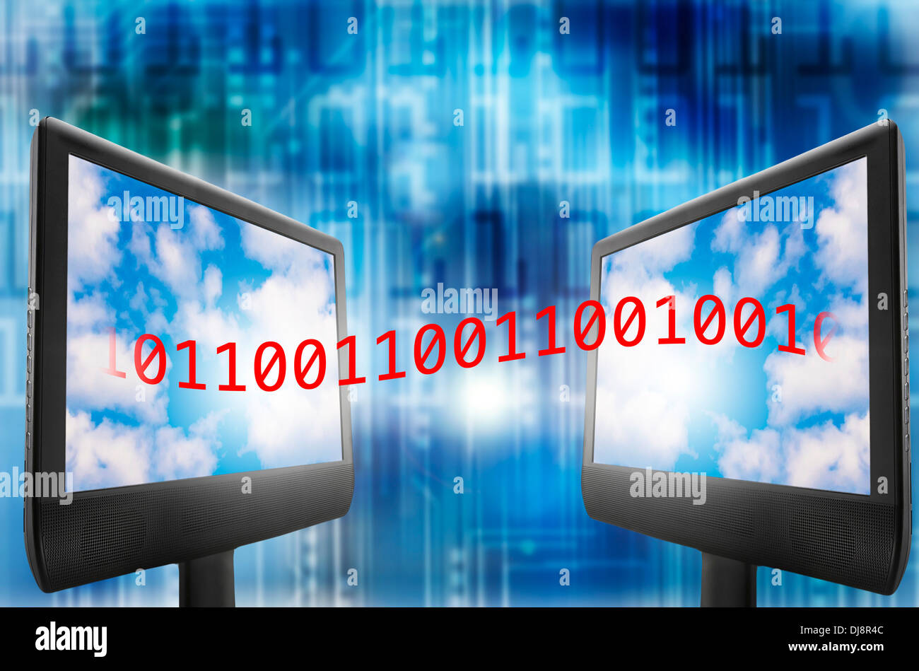 data transfer from computer to computer, cloud computing concept Stock Photo