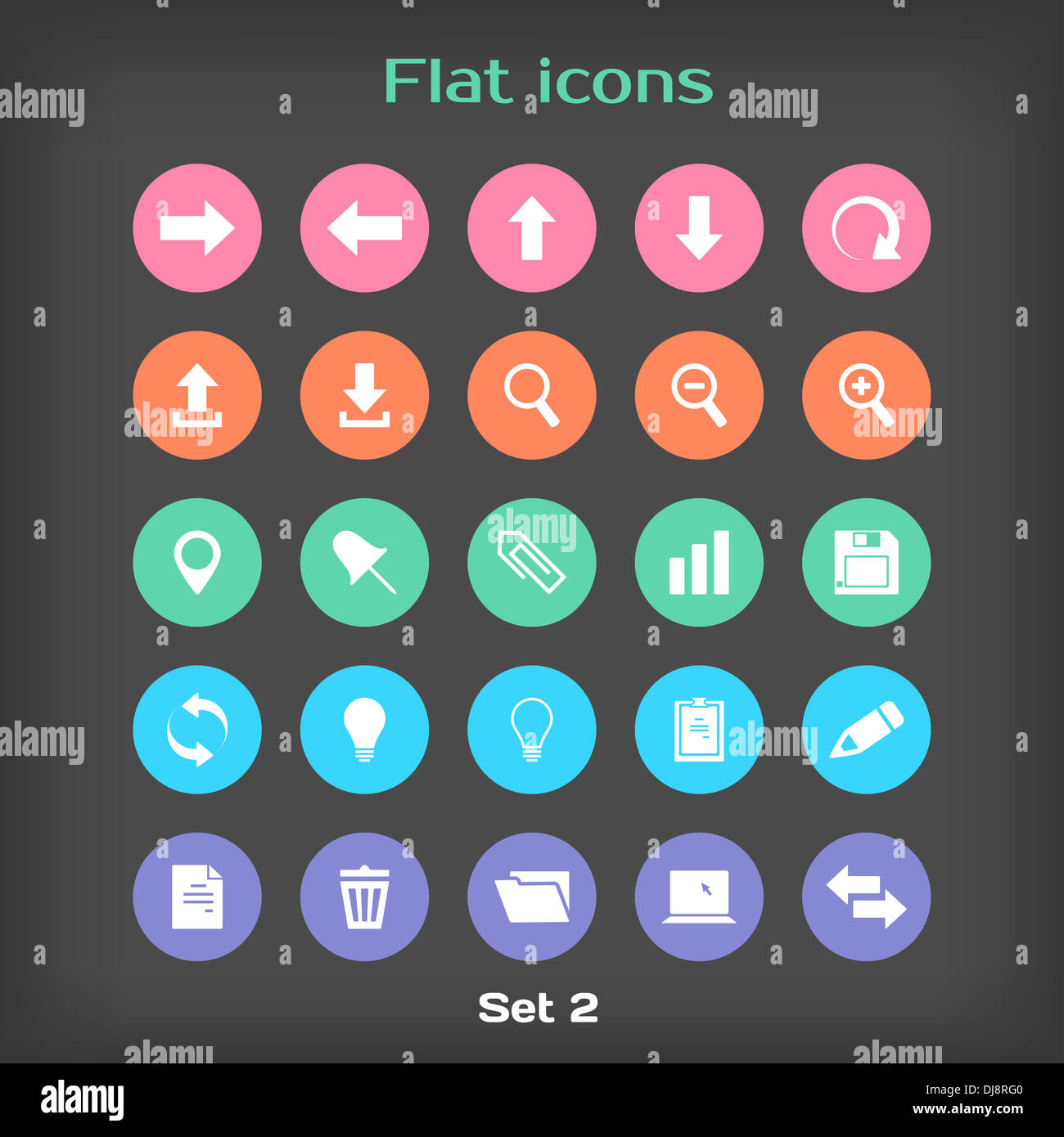 Round Flat Icon Set №2 in Color Variation Stock Photo