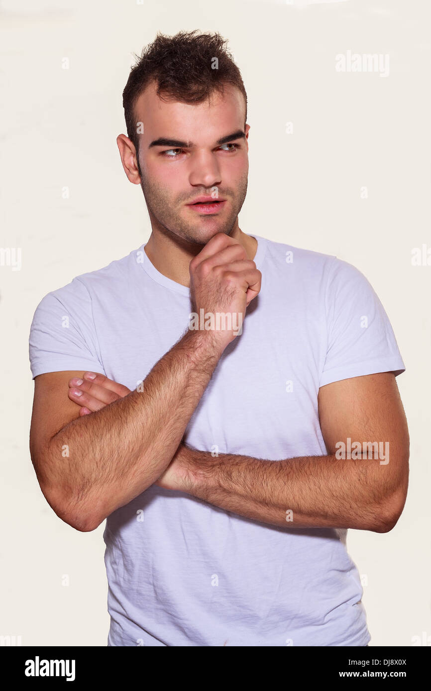 Thoughtful man planning and scheming Stock Photo