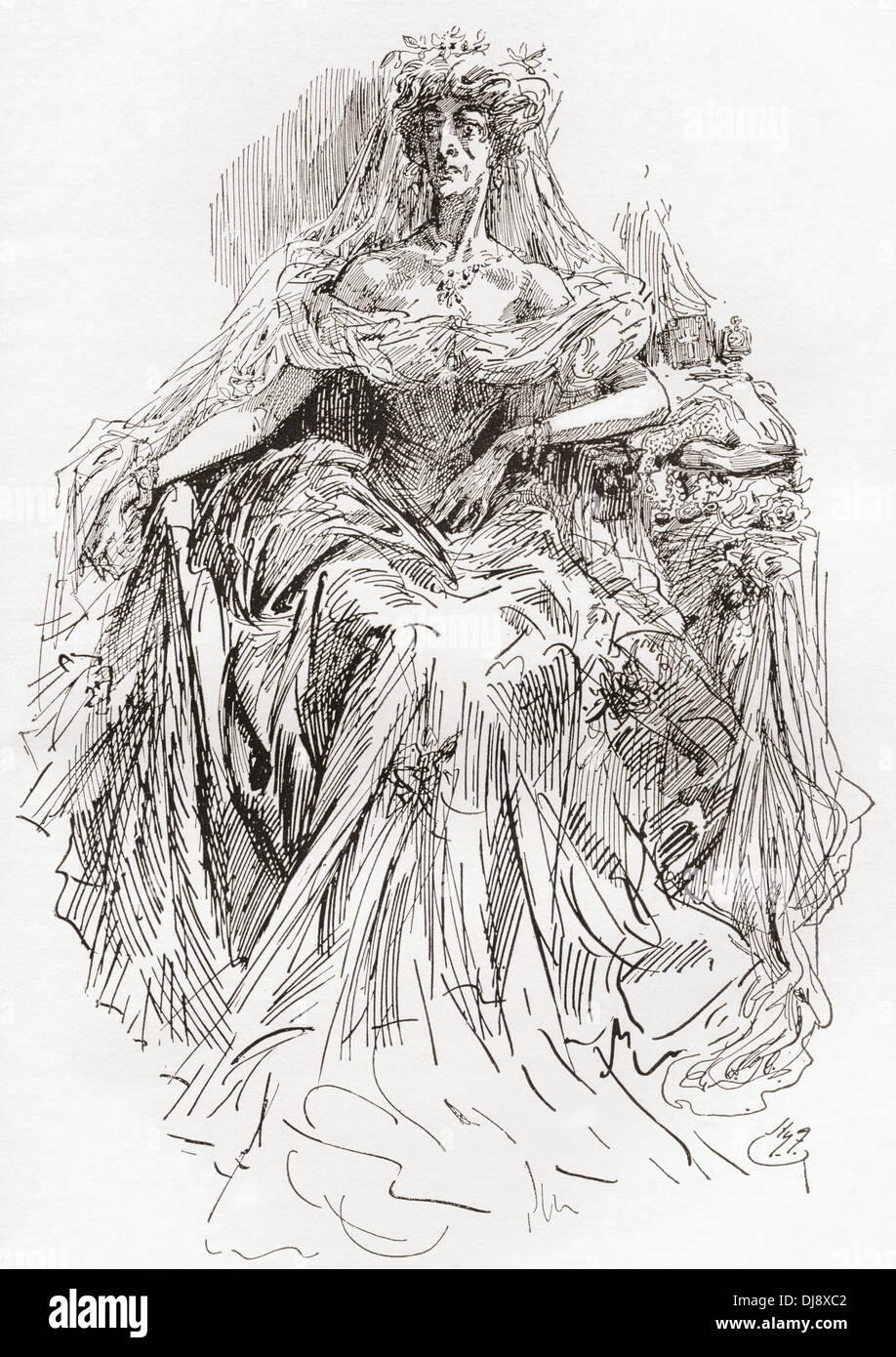 Miss Havisham. Illustration by Harry Furniss from the Charles Dickens novel  Great Expectations Stock Photo - Alamy