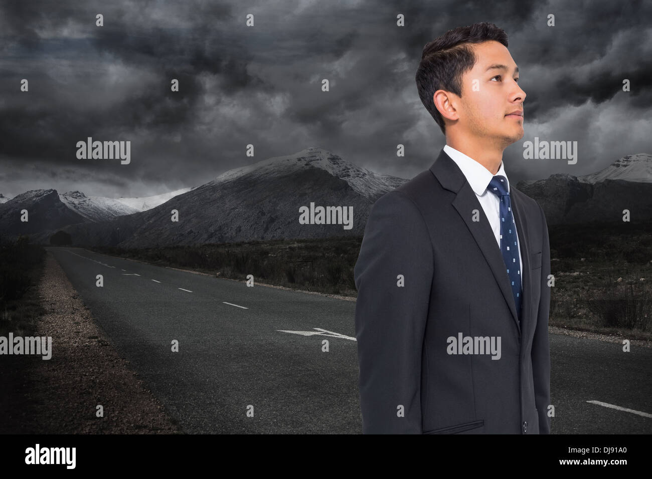 Digitally generated stormy dark sky with lightning bolts Stock Photo ...