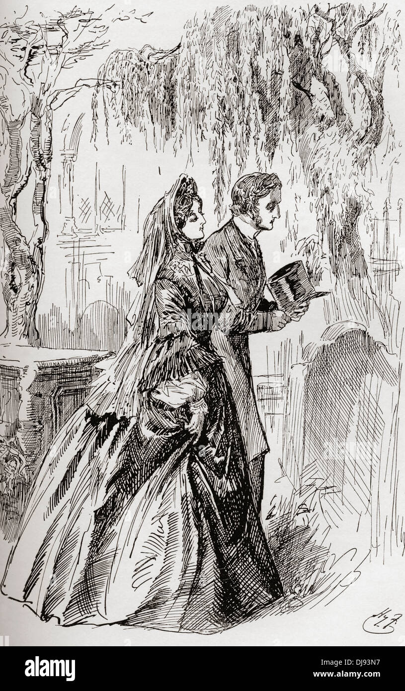 Estella and Pip. Illustration by Harry Furniss for the Charles Dickens novel Great Expectations. Stock Photo