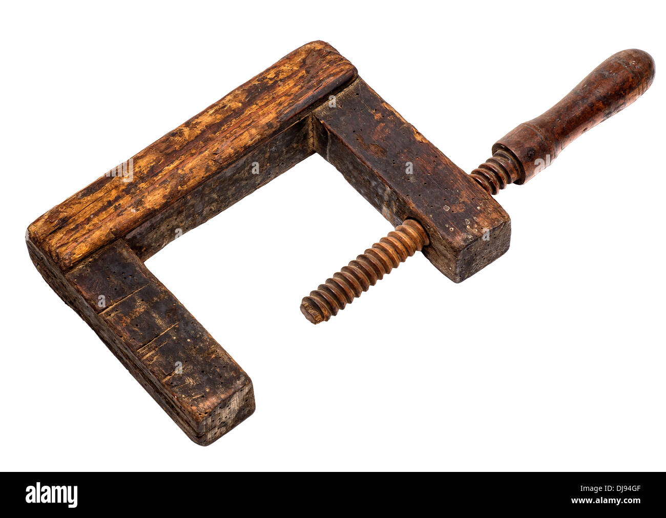 old wooden clamp, isolated on white background Stock Photo Alamy