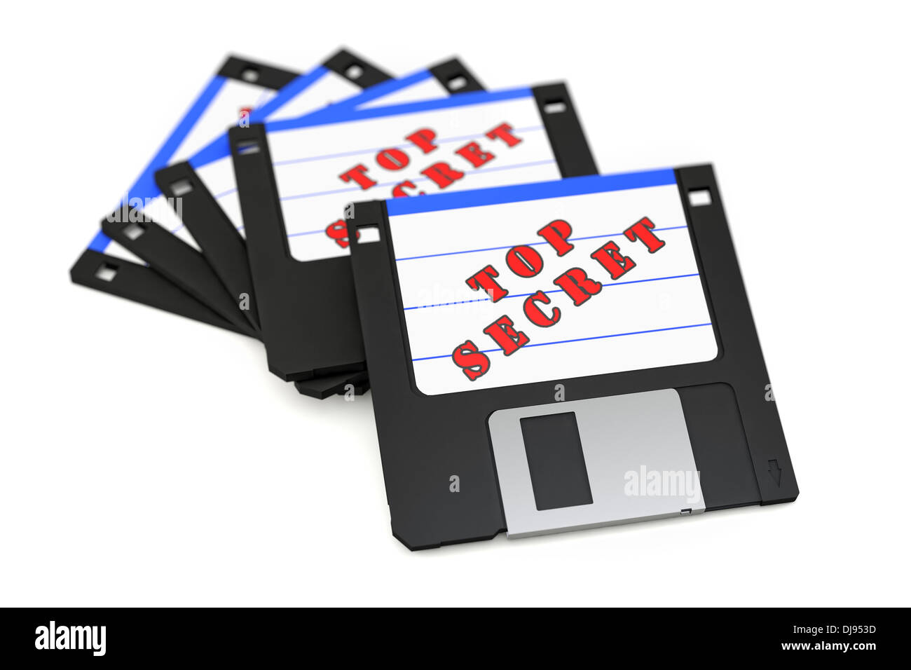 Stack of floppy disks isolated on white - 3D illustration Stock Photo