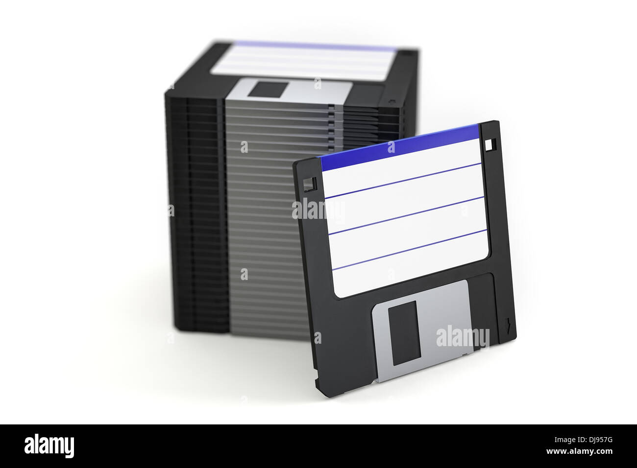 Stack of floppy disks isolated on white - 3D illustration Stock Photo