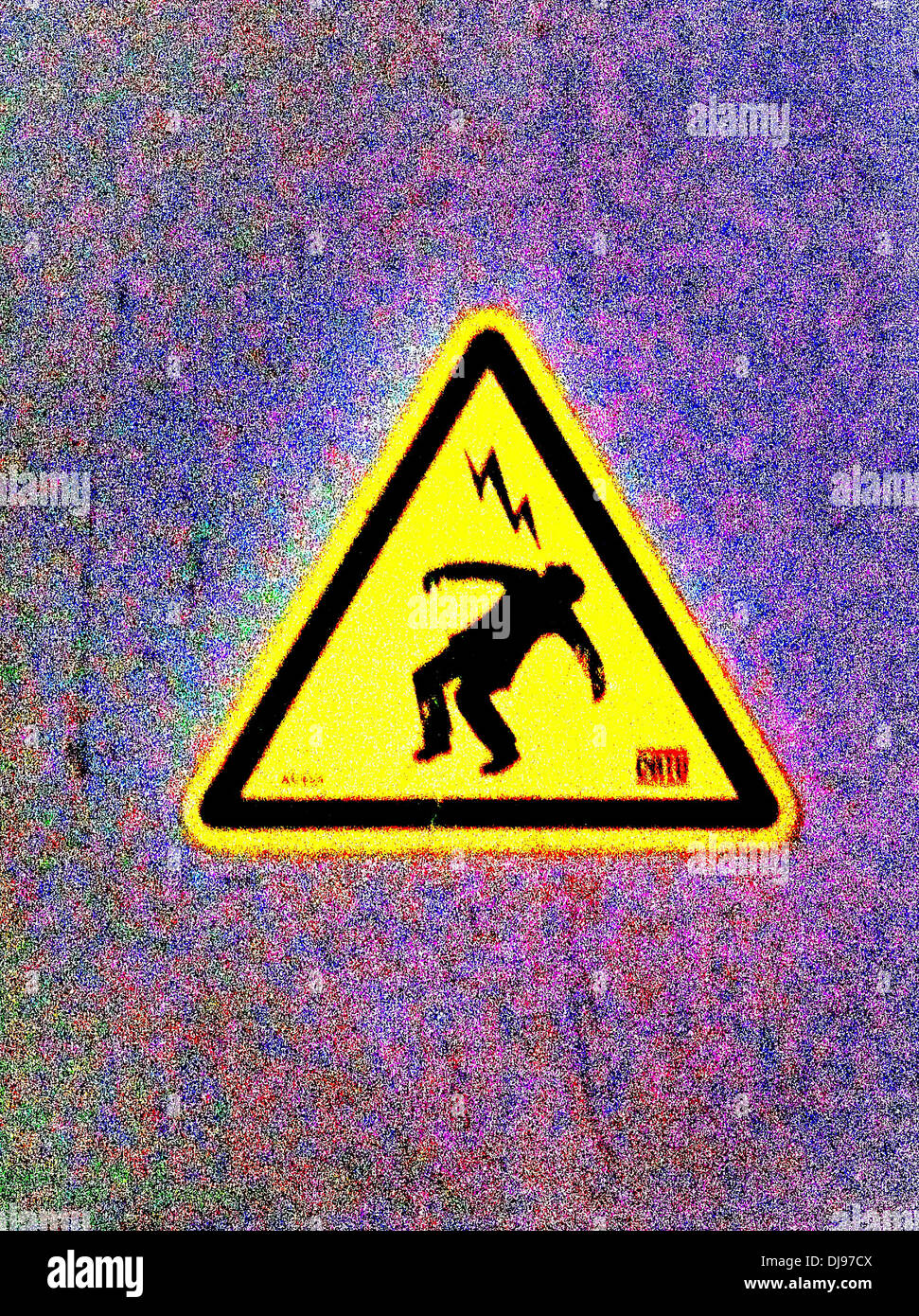 Warning sign with electrocuted man - Smartphone Captured Stock Image