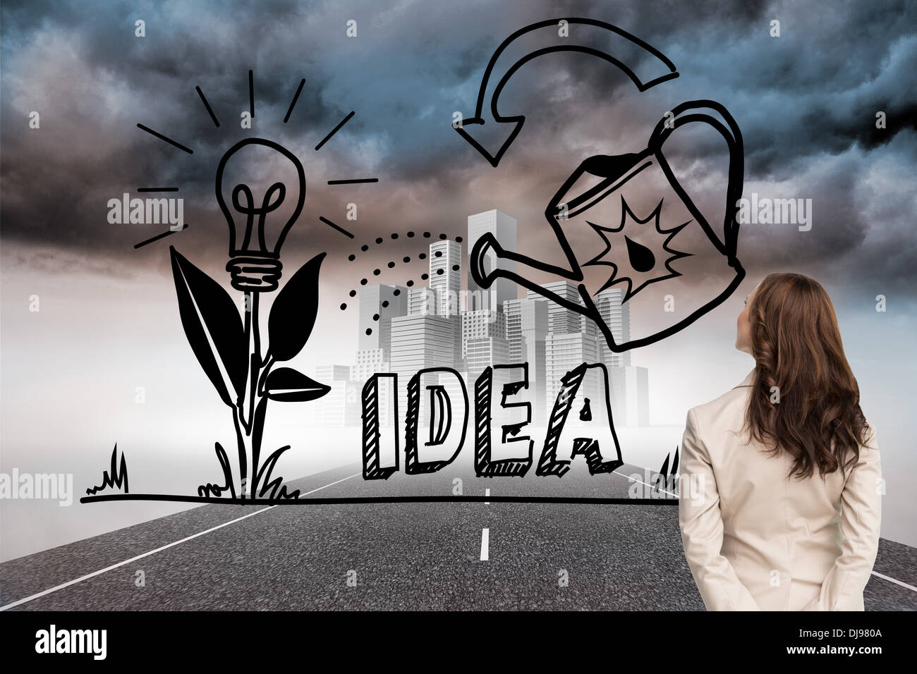 Composite image of rear view of businesswoman Stock Photo - Alamy