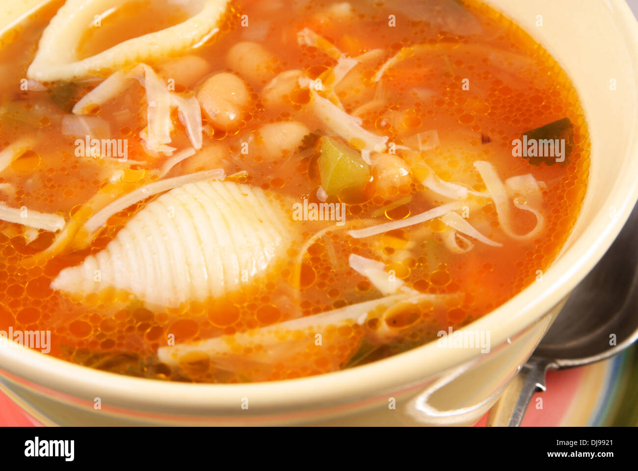 Bowl of minestrone soup, sprinkled with parmesan cheese Stock Photo