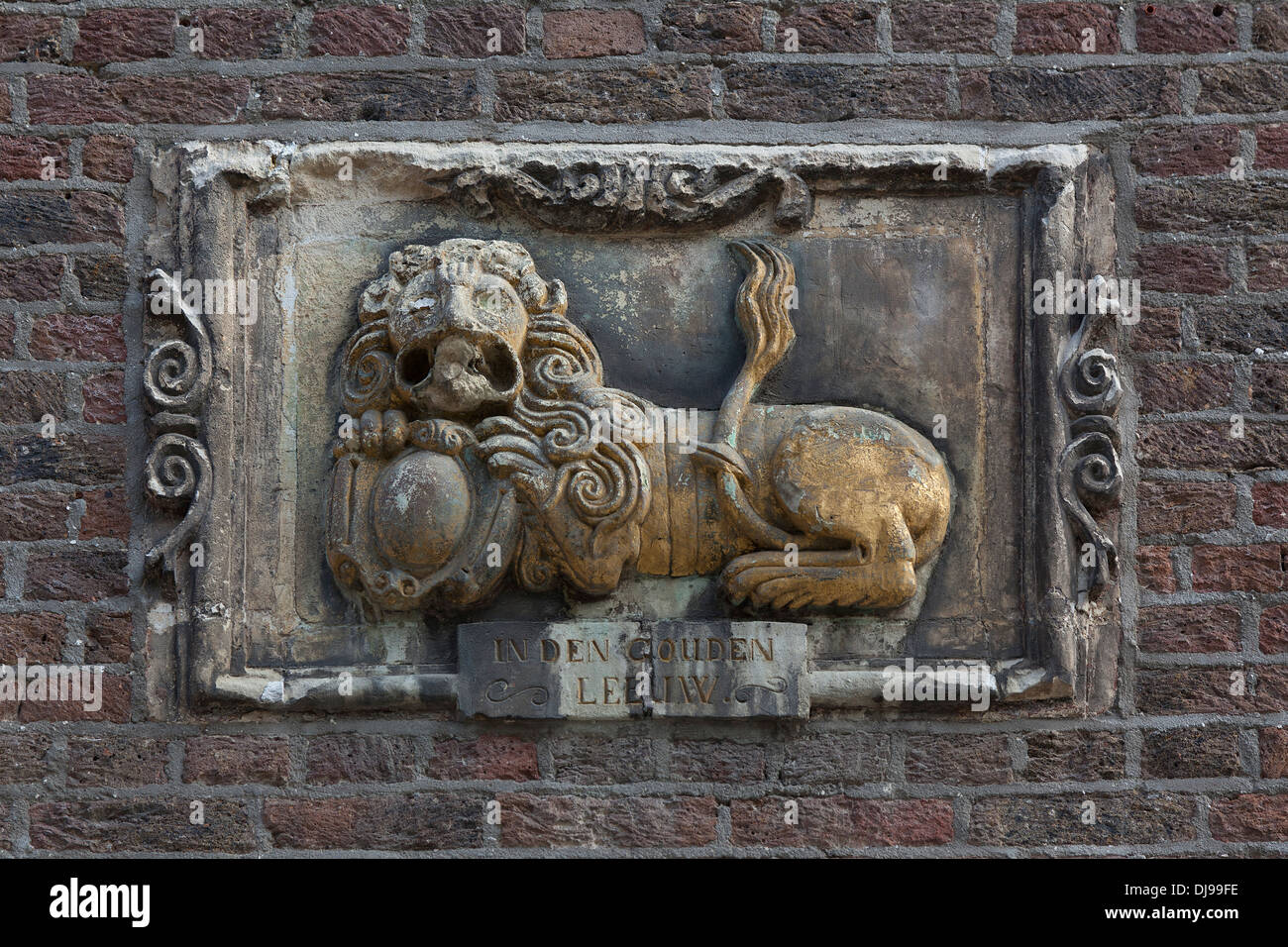 Sculpture on the facade of a house in Maastricht, Netherlands Stock Photo