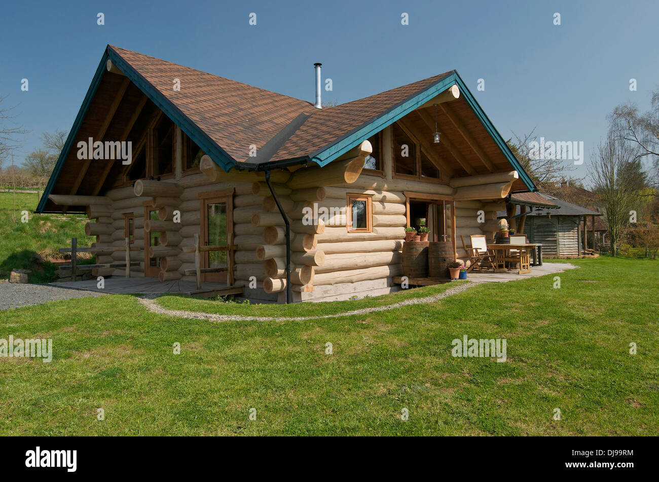 Eco Log Cabin, Shrophsire, UK Stock Photo