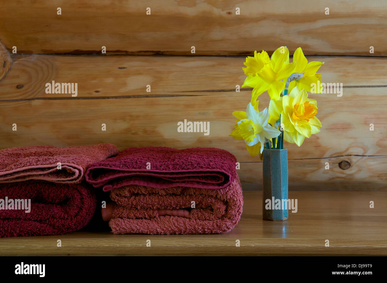 Bathroom towels in holiday accommodation Stock Photo
